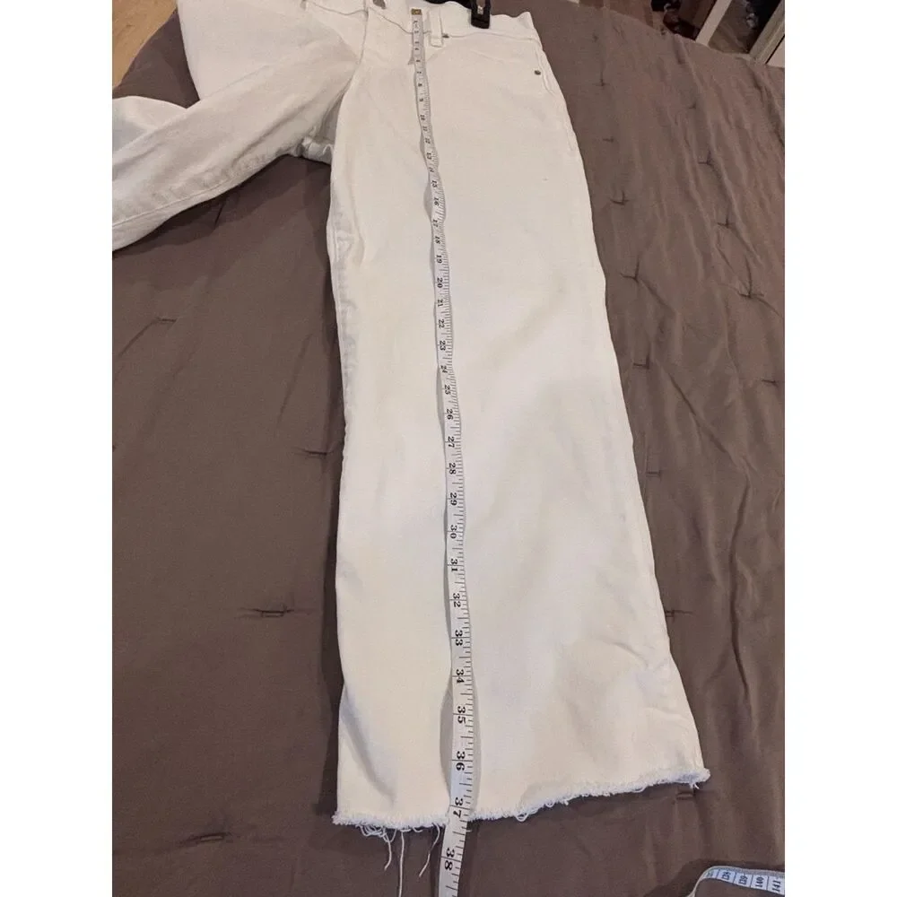J.Crew Mid Rise Flare Crop Jeans White Raw Hem Stretch Denim Women's Size 33